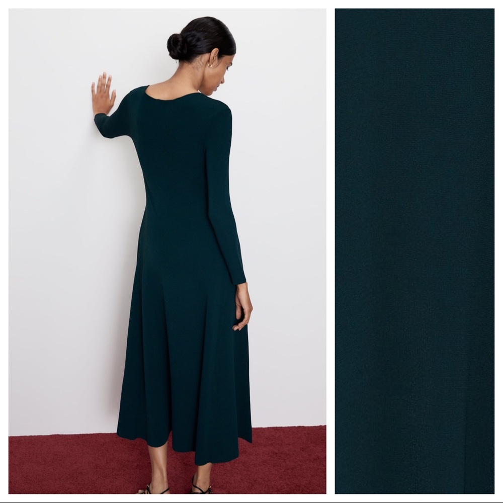 COPY - NWT. Zara Green Knit A-line Maxi Dress. Size S. - Picture 3 of 9